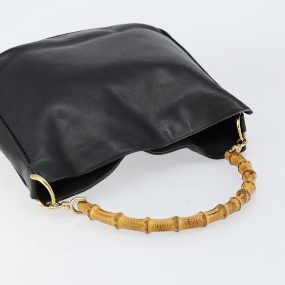GUCCI Bamboo Hand Bag Leather Black Gold 001 2123 1638 Auth ep11605